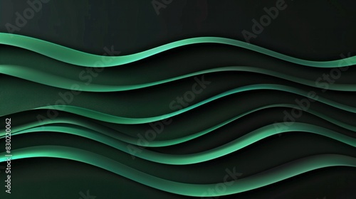 Abstract green strip wave paper line on a black background.

 photo