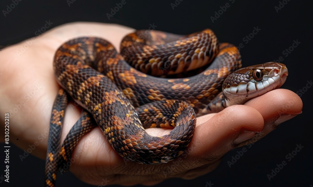 Obraz premium Snake on human hand