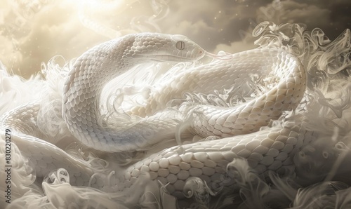 White snake in white clouds photo