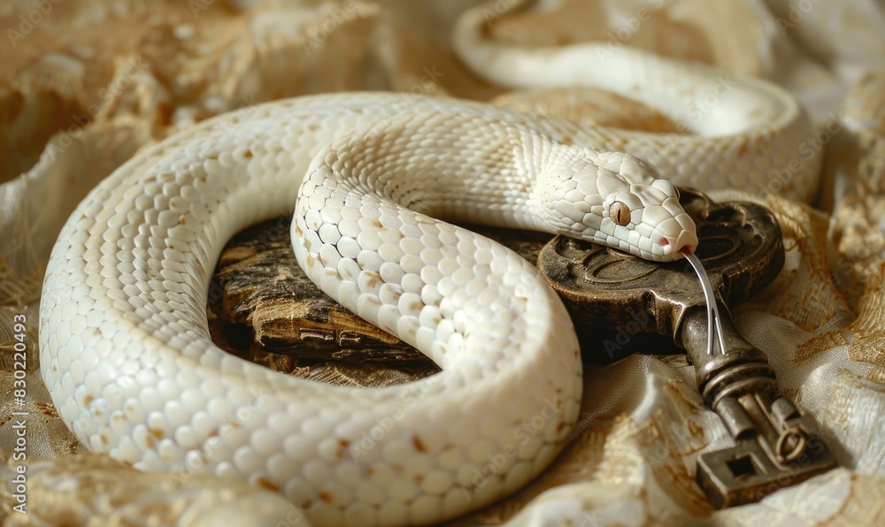 Obraz premium White snake with an ancient key