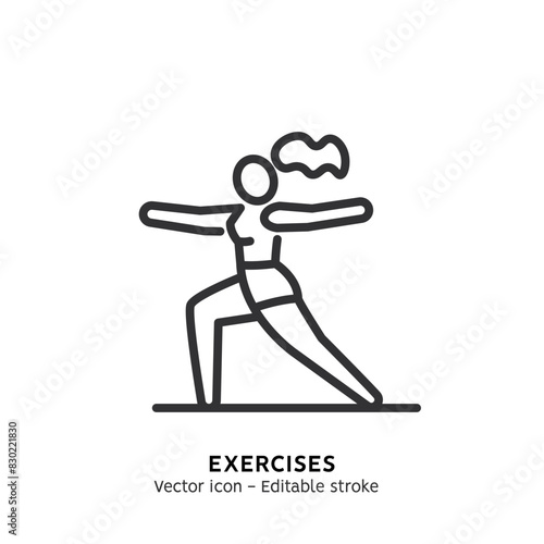 Doing sport, exercise, fitness exercises, outdoor yoga line icon. Flat outline icons