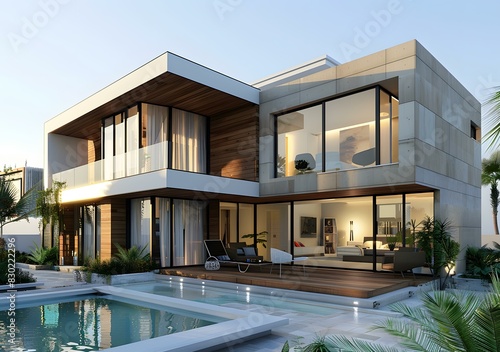Modern house with pool and terrace © Adobe Contributor