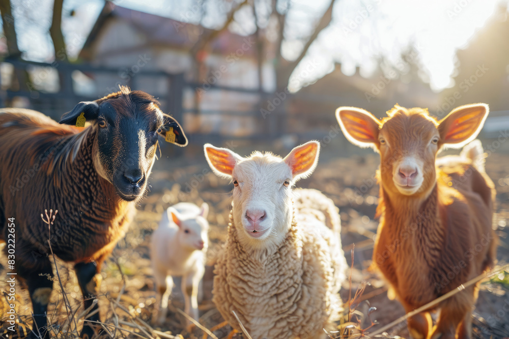 Fototapeta premium Dairy goats on a farm. Farm animals are free on the farm