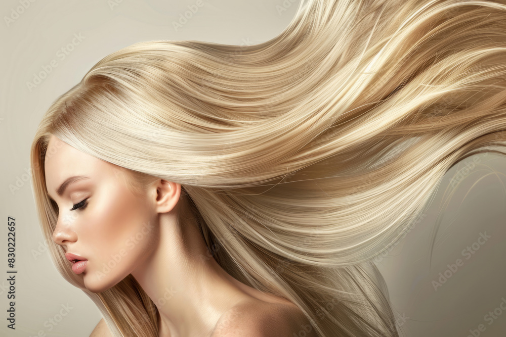 Beautiful woman with straight long shiny blonde hair. Beauty and hair care concept Beautiful woman with straight long shiny blonde hair. Beauty and hair care concept