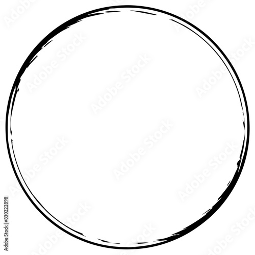 Hand-drawn Vector Circle Frame with Rough Brush Strokes Isolated