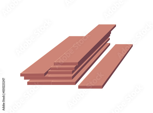Rasped wooden plank boards pile vector flat illustration, wood timber, long boards heap, construction natural material