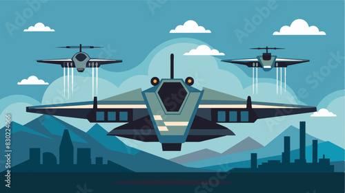 Designed with stealth capabilities air taxis can operate undetected making them ideal for covert operations and surprise attacks that catch the enemy off guard.. Vector illustration