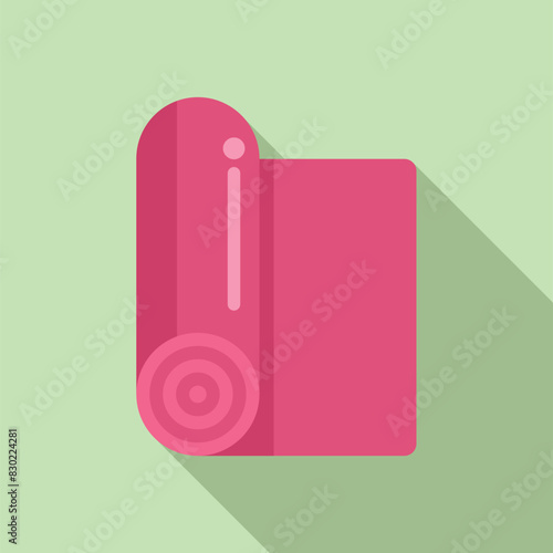 Minimalist vector illustration of a pink yoga mat, featuring a modern flat design with a long shadow effect