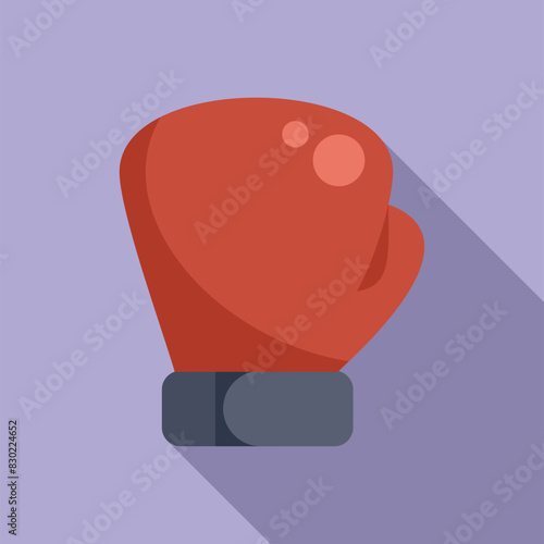 Flat design vector illustration of a single red boxing glove with shadow, on a simplistic purple backdrop