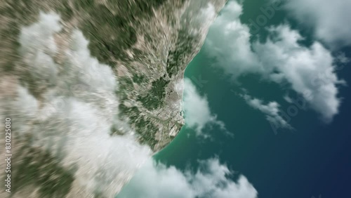 Zooming on Barcelona, Spain. Earth zoom in from outer space to city. The animation continues by zoom out through clouds and atmosphere into space. View of the Earth at night. Images from NASA. 4K