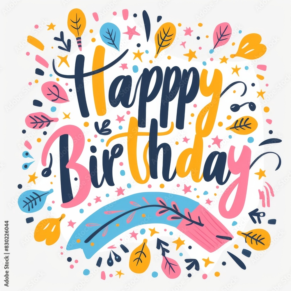 A colorful and vibrant happy birthday card with beautifully designed typography celebrating a special occasion A colorful and vibrant happy birthday card with beautifully designed typography celebrating a special occasion