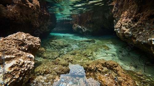 The beauty of tide pools in coral crevices during low tide