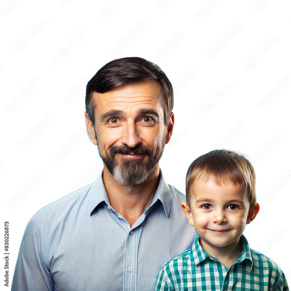 Father and Son Smiling Together in Studio, Transparent Background Father and Son Smiling Together in Studio, Transparent Background