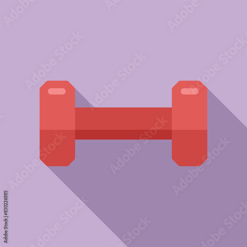 Simplified illustration of a flat design red dumbbell icon with a soft shadow, isolated on a purple background