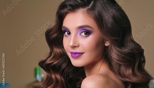 Wallpaper Mural  Face of a beautiful woman with long brown curly hair. Fashion model with wavy hairstyle Torontodigital.ca