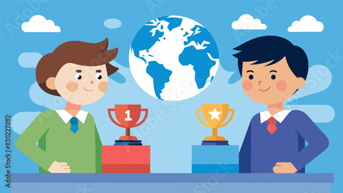 A tense competition between two students both fiercely determined to win the grand prize of this years Geography Bee.. Vector illustration