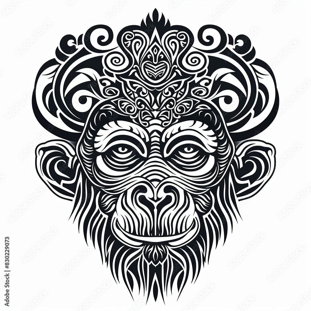 Tribal Monkey Face Black and White Tattoo-Inspired T-Shirt Design Tribal Monkey Face Black and White Tattoo-Inspired T-Shirt Design