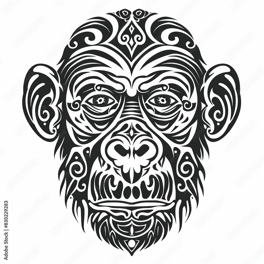 Tribal Monkey Face Black and White Tattoo-Inspired T-Shirt Design Tribal Monkey Face Black and White Tattoo-Inspired T-Shirt Design
