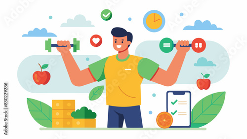 An influencer who showcases her workouts and meal plans to support sustainable and longterm healthy habits.. Vector illustration
