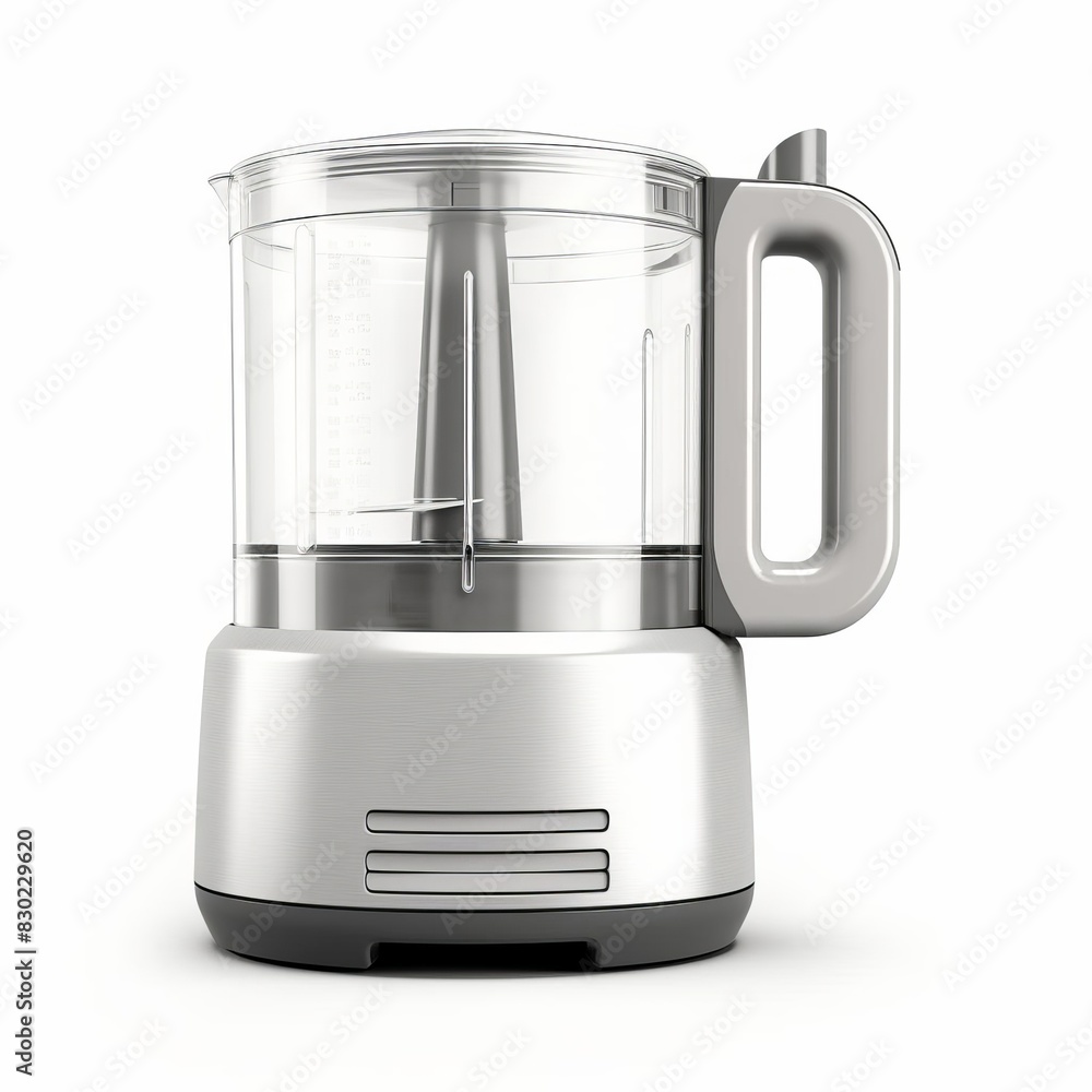 Aluminum food processor with a brushed finish handle, isolated solid white background Aluminum food processor with a brushed finish handle, isolated solid white background