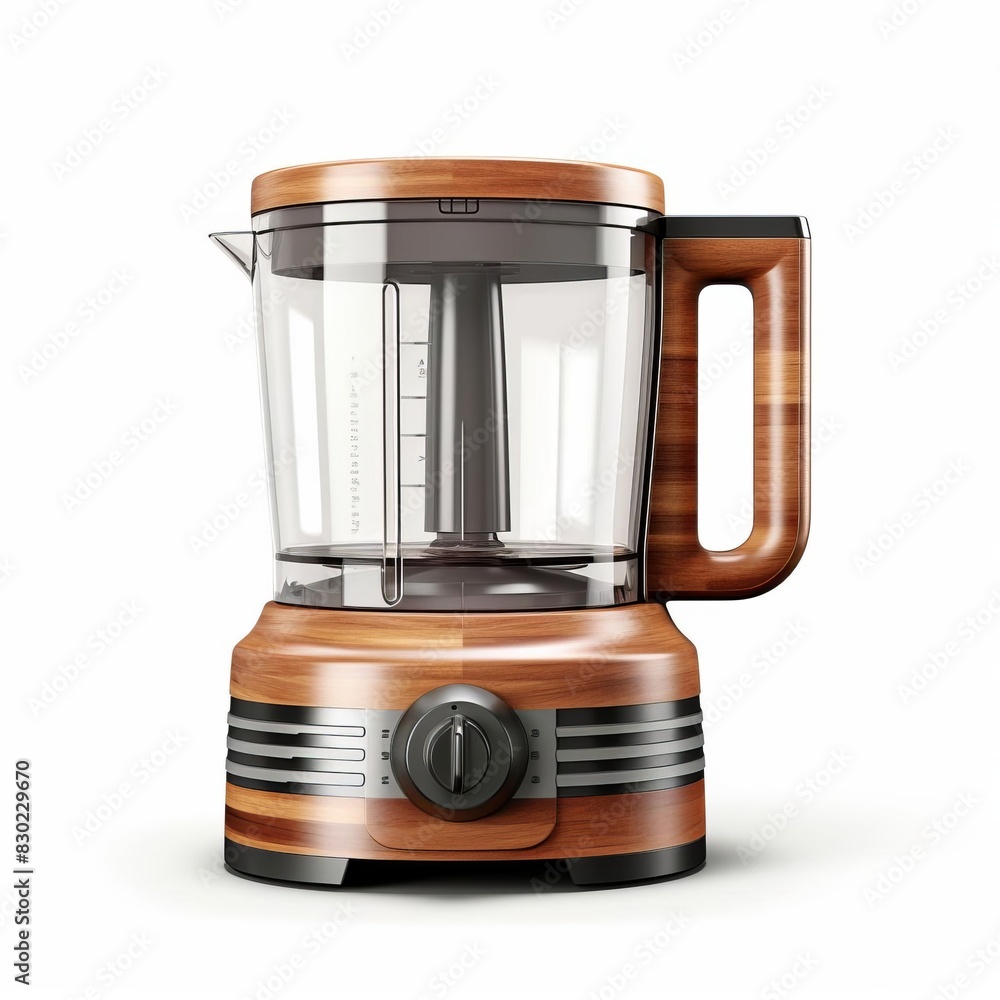 Bamboo food processor with a natural wood grain handle, isolated solid white background Bamboo food processor with a natural wood grain handle, isolated solid white background