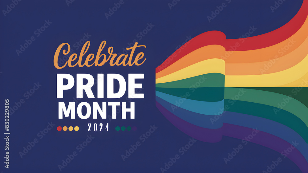 Celebrate Pride Month 2024 Modern Blue Background With Lgbt Rainbow