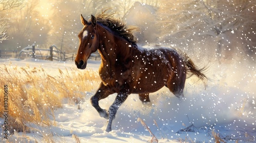 A Horse Playing in New Snow photo