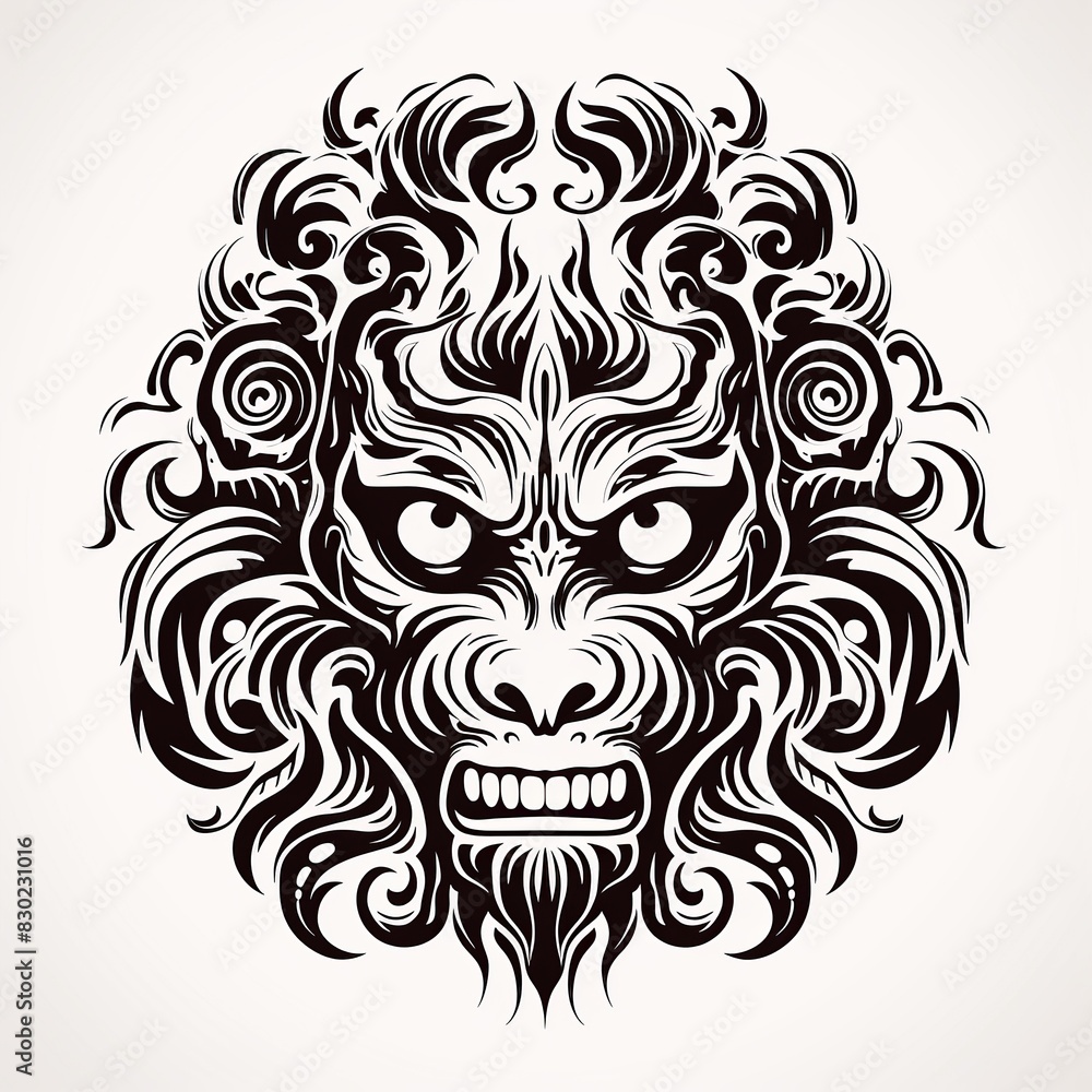 Tribal Monkey Face Black and White Tattoo-Inspired T-Shirt Design Tribal Monkey Face Black and White Tattoo-Inspired T-Shirt Design