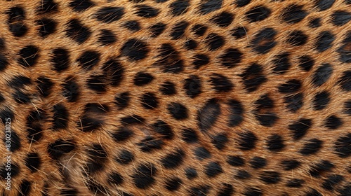  A tight shot of a cheetah-like pattern on a zebra or comparable brown-black animal, characterized by black spots in its fur photo