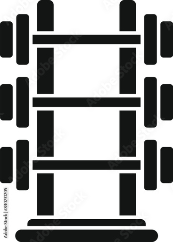 Illustration of a gym dumbbell rack icon for weightlifting. Strength training. And exercise equipment in a fitness center. Featuring a minimalist silhouette design in black and white vector