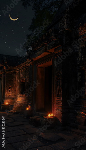 At night at Angkor Wat Cambodia the soft light of _005