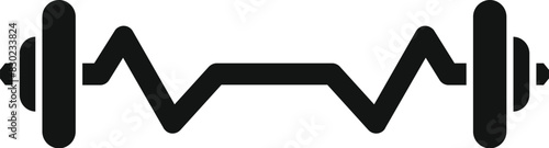 Minimalistic black and white barbell heartbeat vector illustration for fitness, gym, exercise, and health with a simple and artistic design, perfect for weightlifting and strength training