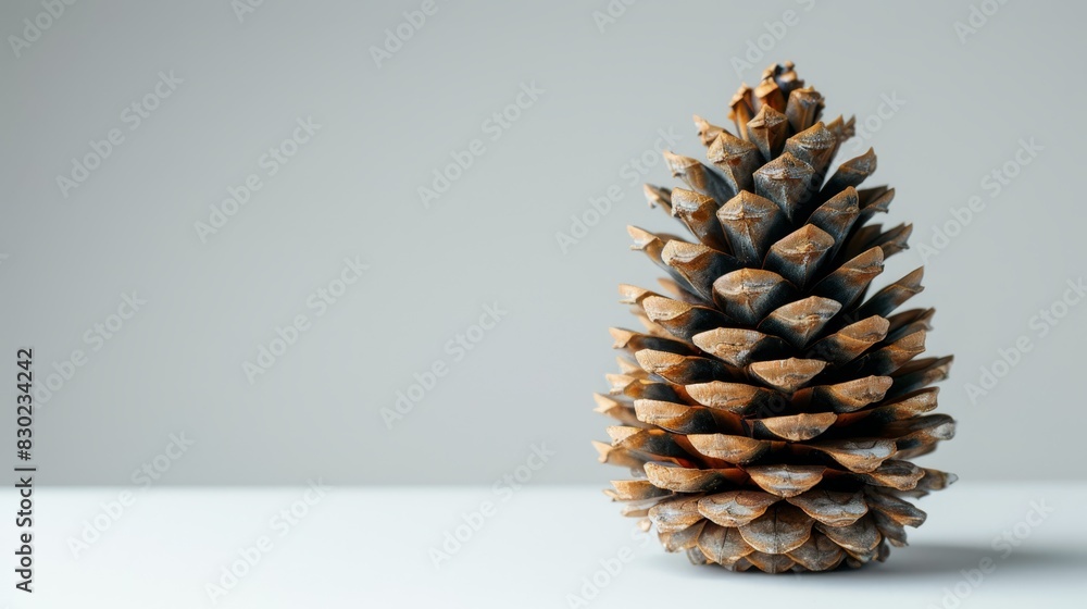 A tight shot of a pine cone against a white surface, with a light gray wall in the foreground and background A tight shot of a pine cone against a white surface, with a light gray wall in the foreground and background