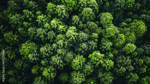 A lush green forest with trees of various sizes and shapes