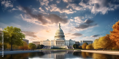 Sunny day view of Capitol building in Washington symbolizing East countrys future. Concept Landmark Photography, Political Symbolism, American Architecture, National Identity, Sunny Day View photo