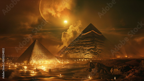 At night near the Great Pyramids of Giza Egypt the_001