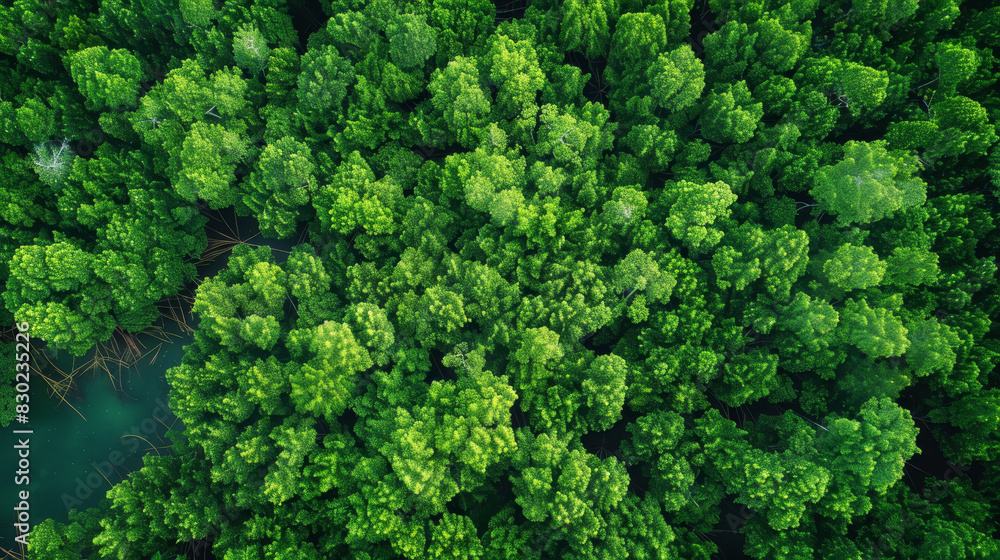 A lush green forest with trees of various sizes