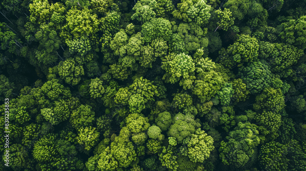 A lush green forest with trees of various sizes A lush green forest with trees of various sizes
