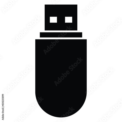 USB flash drive pen vector icon. Usb stick icon. Black silhouette.