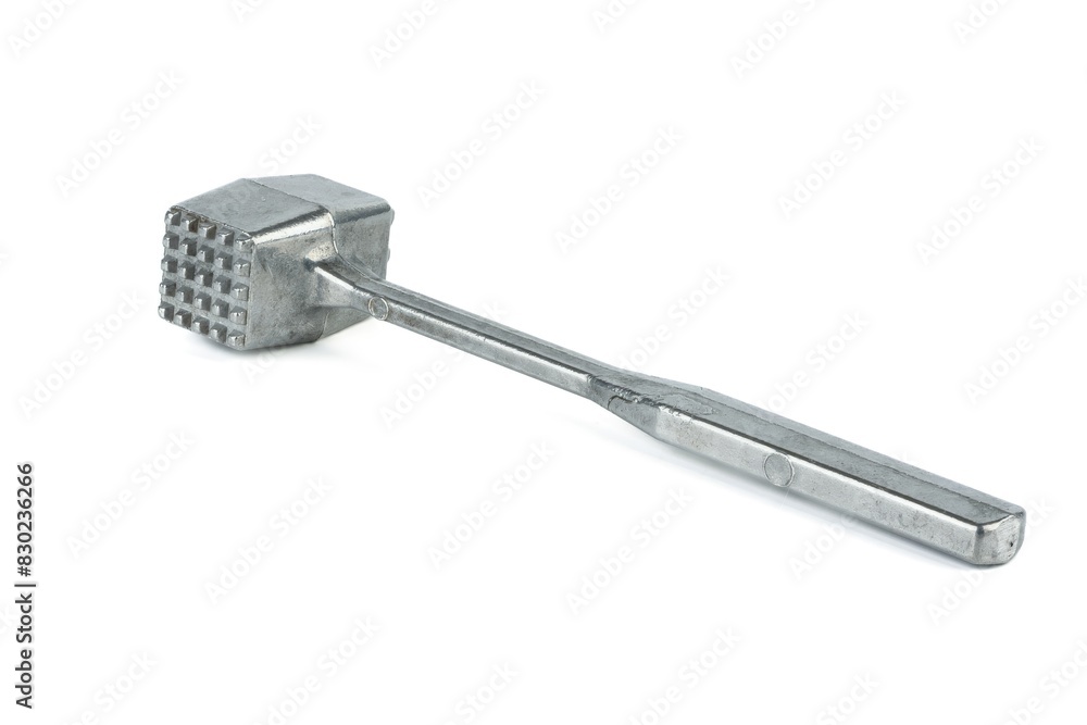 Metal meat tenderizer hammer on white background. Metal meat tenderizer hammer on white background.