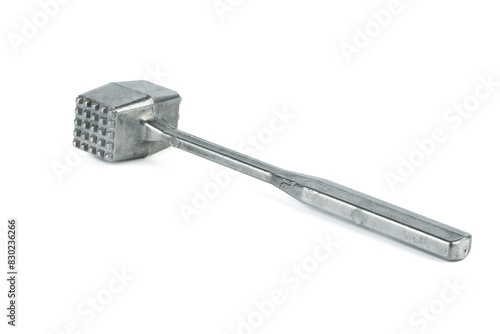 Metal meat tenderizer hammer on white background. photo