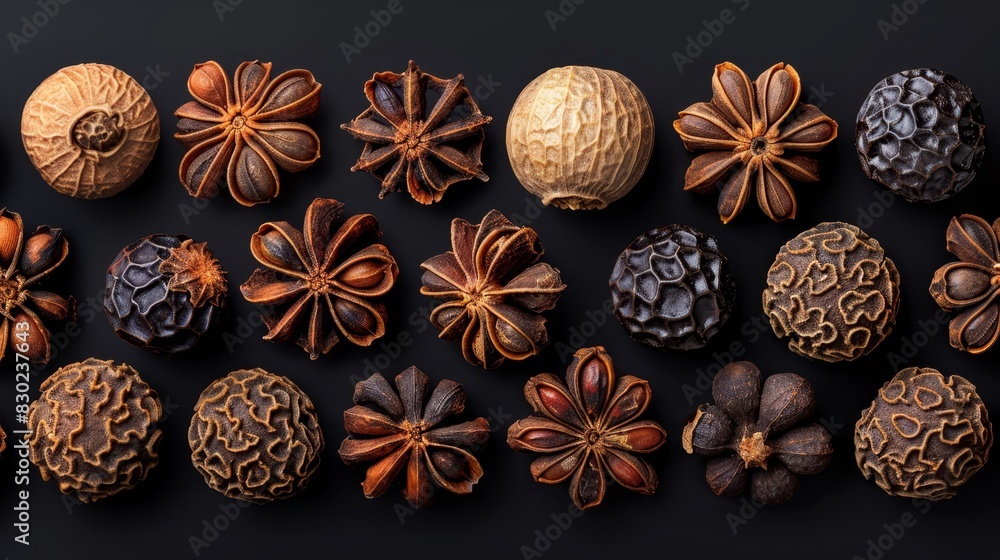 A black backdrop featuring various nuts arranged as a cohesive group Space is allocated in the bottom right corner for text or an accompanying image A black backdrop featuring various nuts arranged as a cohesive group Space is allocated in the bottom right corner for text or an accompanying image