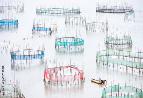 Colorful fishing nets in  Xiapu, China photo