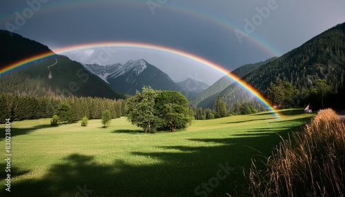 rainbow over karwendel alps and meadows photo