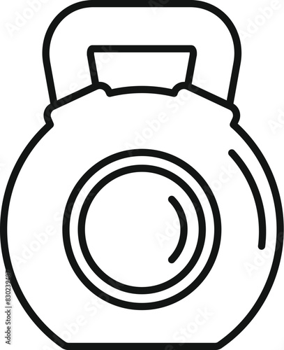 Minimalist black and white kettlebell outline vector illustration for fitness, gym, workout, exercise, and weight training, suitable for personal trainers and healthy lifestyle promotion