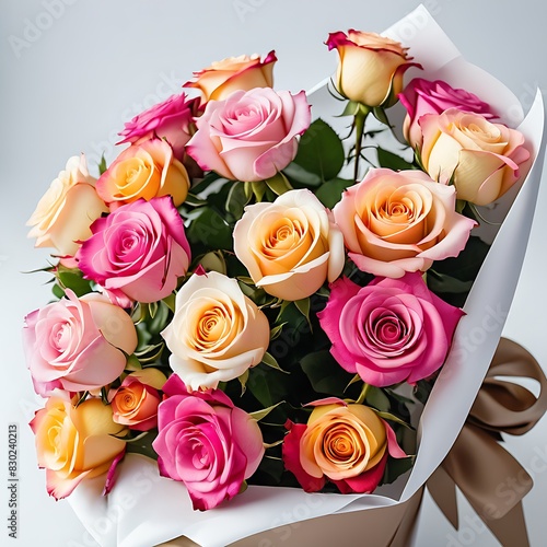 Bouquet of pink and orange rose flowers isolated on white background graphic illustration image generative ai