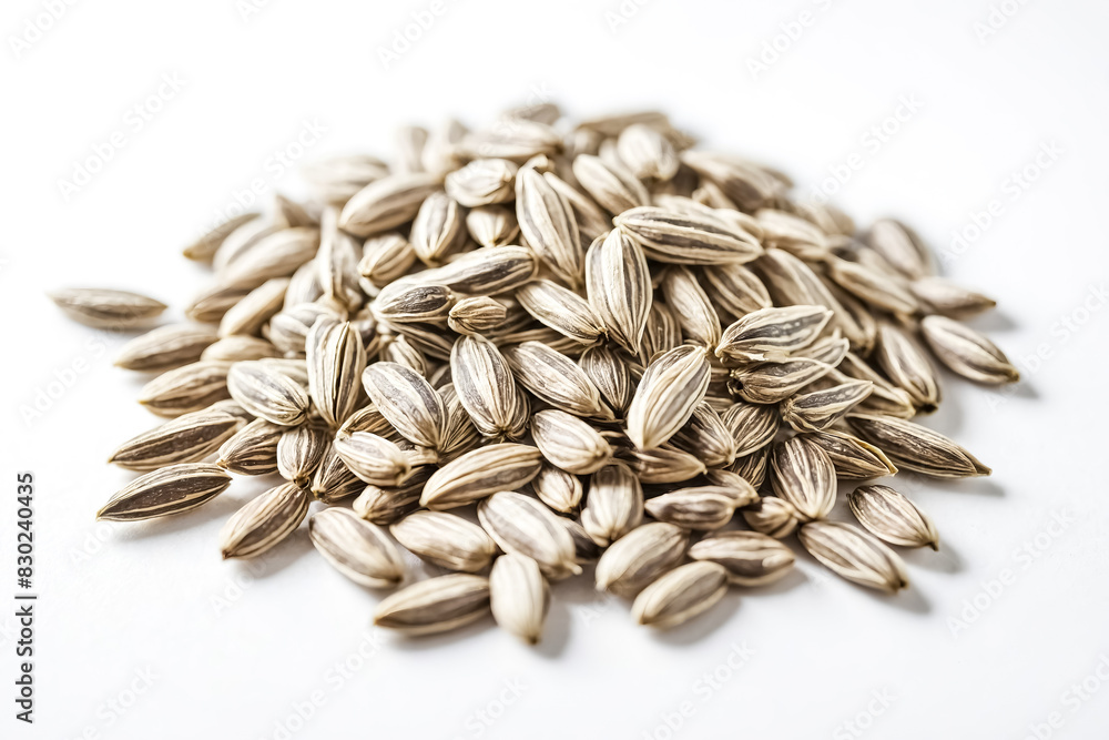 Close-up of a pile of sunflower seeds on a white background Close-up of a pile of sunflower seeds on a white background