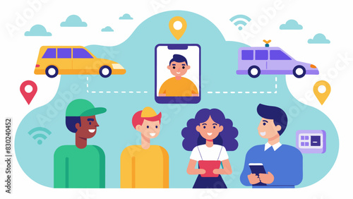 In addition to individual bookings the app offers a Group Ride feature allowing users to split the cost of their air taxi ride with friends or other users heading in the same. Vector illustration