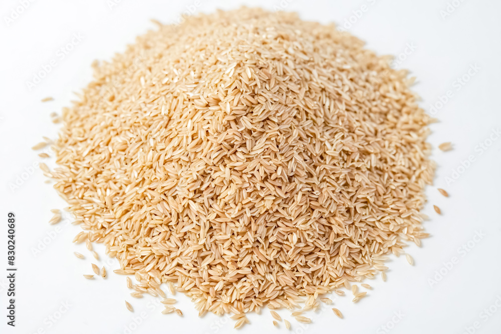 Brown rice grains on white background Brown rice grains on white background