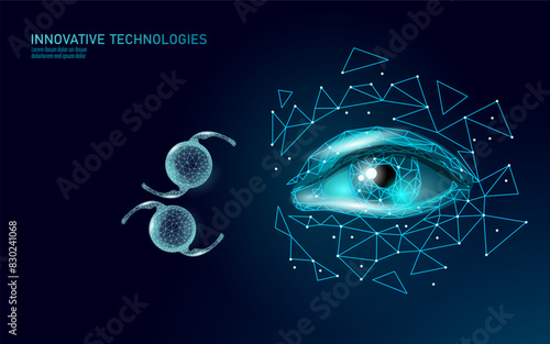  Intraocular lenses 3D low poly concept. Healthcare eye vision care medicine surgery. Isolated eyewear correction. Ad marketing template vector illustration